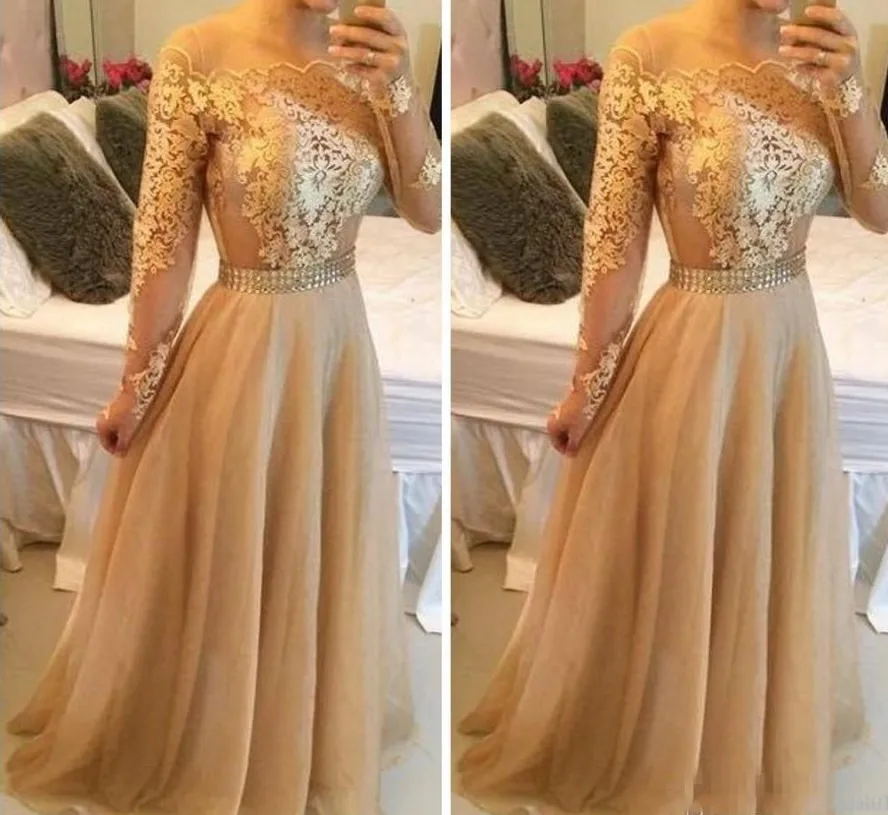Modest Long Sleeves Arabic Formal Evening Dresses Champagne Lace Chiffon Plus Size Vestidos De Fieast Prom Party Gowns
Modest Long Sleeves Arabic Formal Evening Dresses Champagne Lace Chiffon Plus Size Vestidos De Fieast Prom Party Gowns