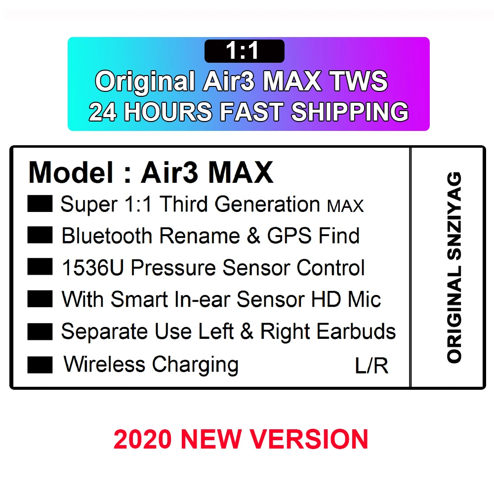Original Air3 Max TWS Wireless Bluetooth Earphone in-ear Earbuds Pressure Sensor PK H1 Chip i9000 tws i90000Max i900000
Original Air3 Max TWS Wireless Bluetooth Earphone in-ear Earbuds Pressure Sensor PK H1 Chip i9000 tws i90000Max i900000