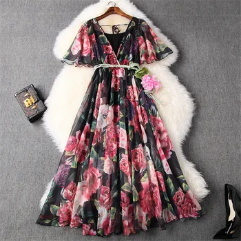 2020 New Fashion Europe Women Dress Runway Designer Summer Style Butterfly Sleeve Floral Print Long Bohemian Chiffon Beach Dress
2020 New Fashion Europe Women Dress Runway Designer Summer Style Butterfly Sleeve Floral Print Long Bohemian Chiffon Beach Dress