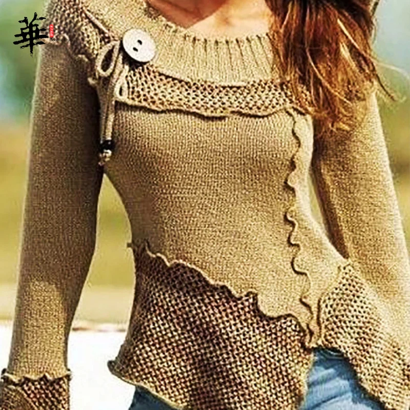 

Vintage Autumn Women Sweater Jumper O-neck Long Sleeve Slim Laides Sweaters and Pullovers Winter Knitted Femme Tops