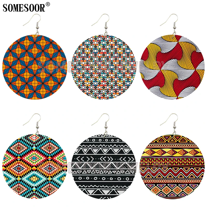 SOMESOOR African Wax Fabric Fleurs the Yards Ankara Pattern Both Sides Printing Wooden Drop Round Earrings For Women
SOMESOOR African Wax Fabric Fleurs the Yards Ankara Pattern Both Sides Printing Wooden Drop Round Earrings For Women