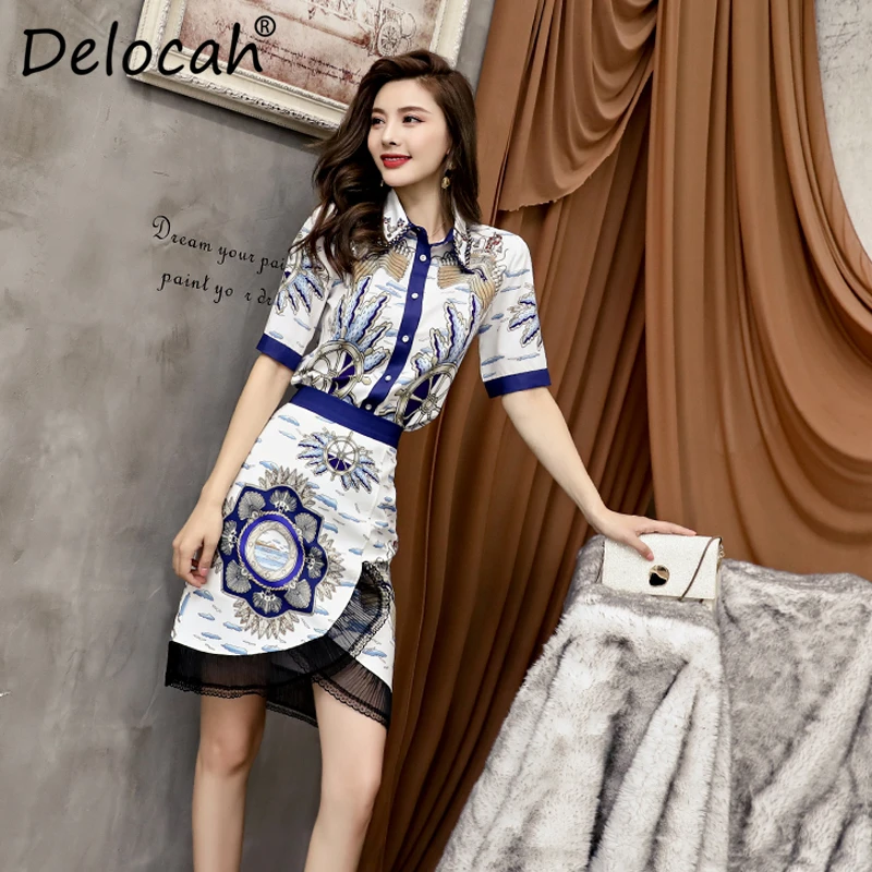 Delocah Runway Fashion Summer Sets Women's Short Sleeve Beading Printed Shirt And Vintage Mesh Splice Skirt Two Pieces Set 2019
Delocah Runway Fashion Summer Sets Women's Short Sleeve Beading Printed Shirt And Vintage Mesh Splice Skirt Two Pieces Set 2019