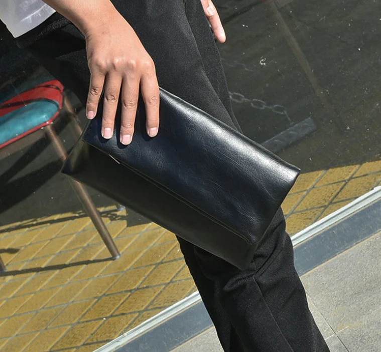 Простой модный мужской маленький портфель шикарная Сумка-конверт из мягкой кожи