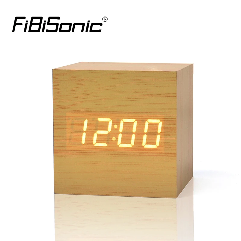 FiBiSonic Wood Wooden Digital LED Alarm Clock Temperature Voice Control Electronic Desktop Table Clocks | Дом и сад