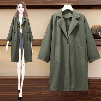 Coats And Jackets Women Plus Size 2020 Spring Three Quarter Turn-down Collar Long Single Button Long Coat