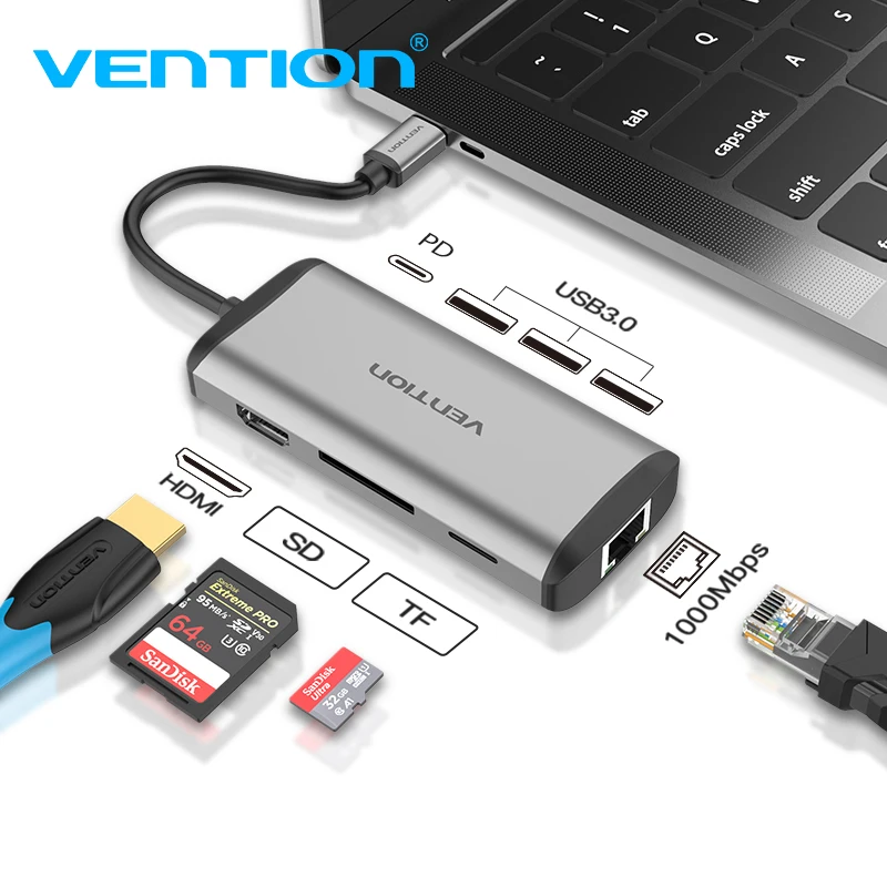 

Vention Usb Hub USB Type C to HDMI USB 3.0 HUB Thunderbolt 3 Adapter For MacBook Samsung S9 Huawei Mate 20 P20 Pro USB-C HUB NEW