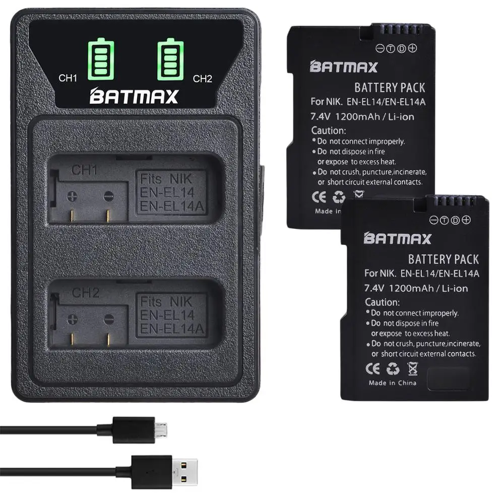 2Pcs EN-EL14 EN EL14 EN EL14a Battery + LED Built in USB Charger for Nikon D3500, D5600, D3300, D5100, D5500, P7100,P7700 P7800
2Pcs EN-EL14 EN EL14 EN EL14a Battery + LED Built in USB Charger for Nikon D3500, D5600, D3300, D5100, D5500, P7100,P7700 P7800