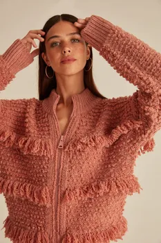 Tassels Zipper Sweater Bomber-K. Salmon
Tassels Zipper Sweater Bomber-K. Salmon