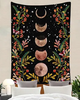 

Simsant Sacred Tree Moon Phase Tapestry Animal Night Owl Dragon Peacock Feather Tapestry for Apartment Decor