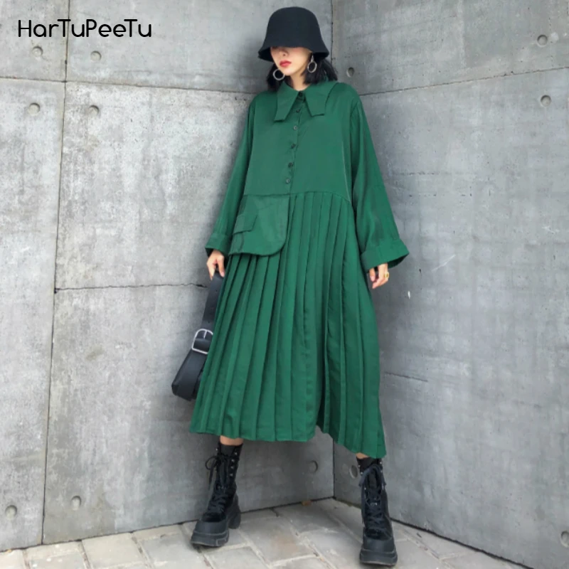 Womens Mid-length Pleated Dress Long Sleeve Loose Casual Plain Street Outwear with Pockets 2020 Autumn Fashion Tide
Womens Mid-length Pleated Dress Long Sleeve Loose Casual Plain Street Outwear with Pockets 2020 Autumn Fashion Tide