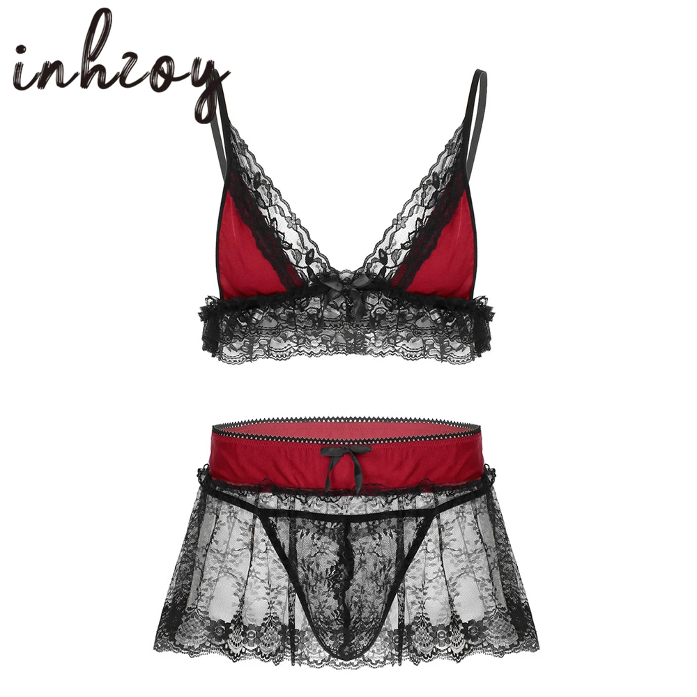 Men Erotic Costume Crossdressing Sissy Lingerie Set Floral Lace Bra with Mini Skirt and G-string Panties Male Gay Sexy Underwear
Men Erotic Costume Crossdressing Sissy Lingerie Set Floral Lace Bra with Mini Skirt and G-string Panties Male Gay Sexy Underwear