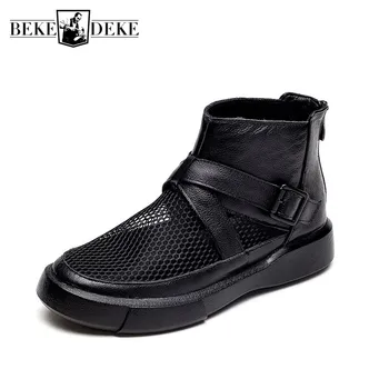 Summer Women Mesh Hollow Out Ankle Boots Breathable High Top Patchwork Genuine Leather Shoes Casual Thick Platform Flats Boots
Summer Women Mesh Hollow Out Ankle Boots Breathable High Top Patchwork Genuine Leather Shoes Casual Thick Platform Flats Boots