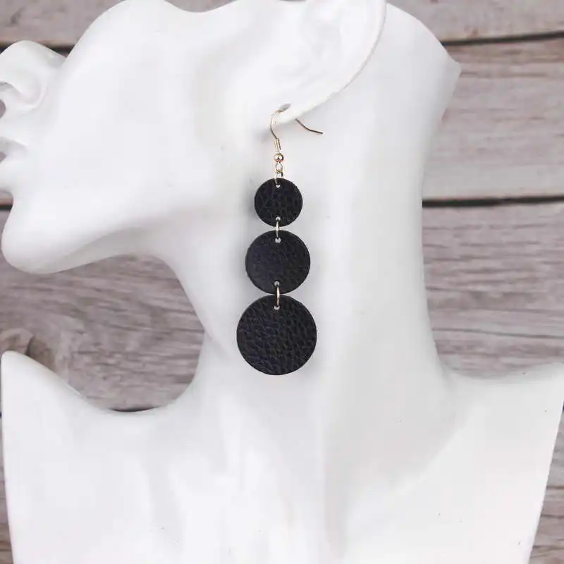 Three Genuine Leather Round Disc Joint Drop Earrings Long Geometric Circle Leather Dangle Pendant Earrings for Women
Three Genuine Leather Round Disc Joint Drop Earrings Long Geometric Circle Leather Dangle Pendant Earrings for Women