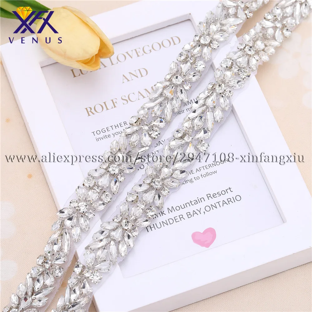XFX VENUS 1Yard handmade Rhinestone applique sliver crystal bodice applique iron on strip for the wedding dress 
XFX VENUS 1Yard handmade Rhinestone applique sliver crystal bodice applique iron on strip for the wedding dress