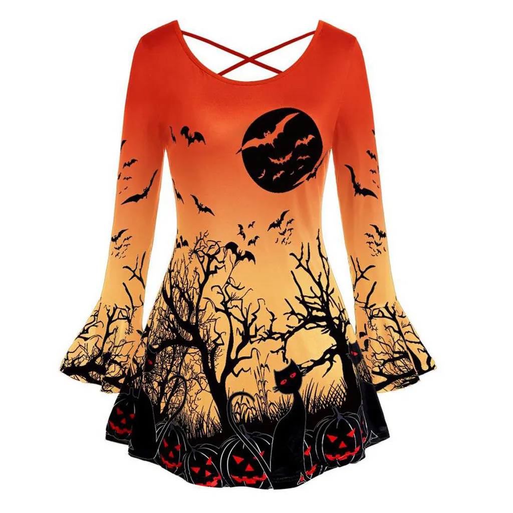 Fast Sending Girl Women Flare Sleeve Halloween O-Neck Costume Punpkin Cat Print T Shirt Tops 9.12
Fast Sending Girl Women Flare Sleeve Halloween O-Neck Costume Punpkin Cat Print T Shirt Tops 9.12