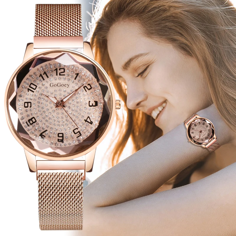 Часы женские кварцевые со стальным магнитом и кристаллами | Наручные часы