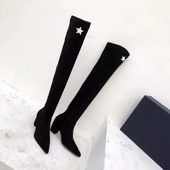 Suede Flock Matte Black White Stars Decor Pointed Toe Women Sleeve Boots Winter Stylish High Heel Over Knee Boots Slip-on Shoes
Suede Flock Matte Black White Stars Decor Pointed Toe Women Sleeve Boots Winter Stylish High Heel Over Knee Boots Slip-on Shoes