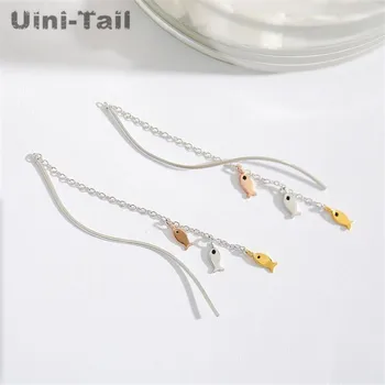 Uini-Tail hot sale new 925 sterling silver long three small fish tassel earrings Korean fashion trend sweet creative jewelry 
Uini-Tail hot sale new 925 sterling silver long three small fish tassel earrings Korean fashion trend sweet creative jewelry