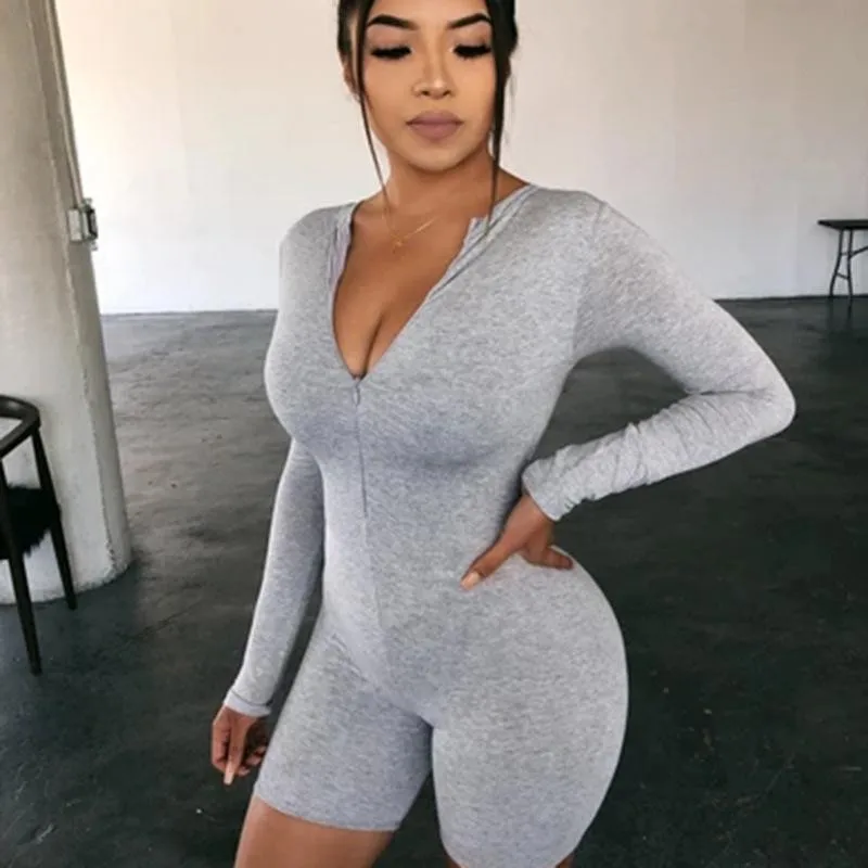 Women's Solid Overalls Outfits Ladies Long sleeve Zipper up Deep V Neck Slim Stretch Romper Playsuits Jumpsuits Fitness Clothes
Women's Solid Overalls Outfits Ladies Long sleeve Zipper up Deep V Neck Slim Stretch Romper Playsuits Jumpsuits Fitness Clothes