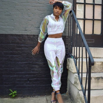 See Through Two Piece Set Long Sleeve Zipper Fly Crop Tops Elastic Waist Pants Autumn Chic Tracksuit Patchwork 2 Piece Outfits 
See Through Two Piece Set Long Sleeve Zipper Fly Crop Tops Elastic Waist Pants Autumn Chic Tracksuit Patchwork 2 Piece Outfits