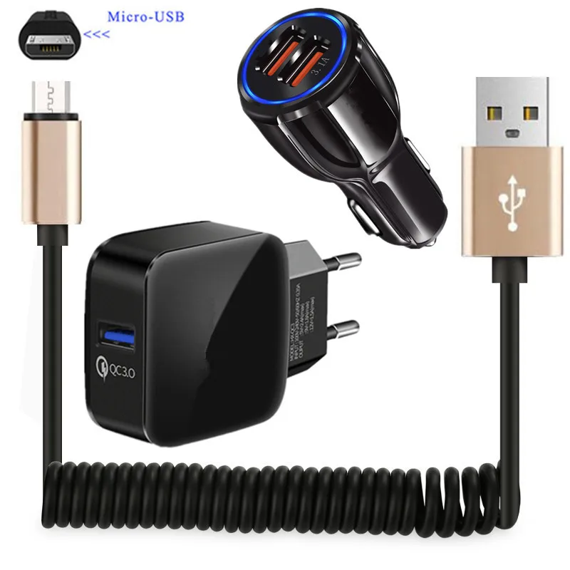 Пружинное автомобильное зарядное устройство с Micro usb QC 3 0 адаптер для быстрой