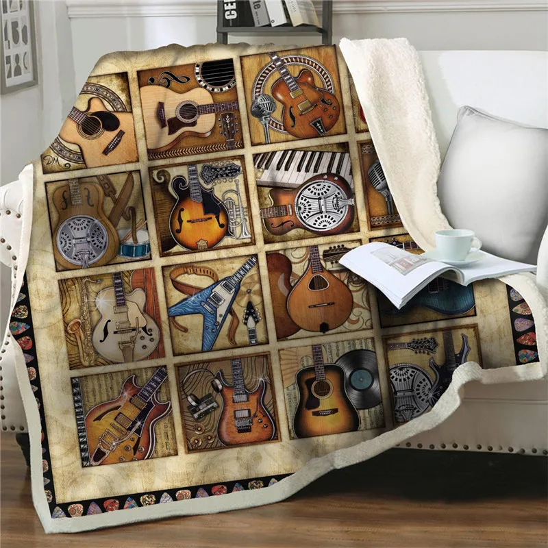 

Colorful Guitar 3D Printed Fleece Blankets for Beds Sofa Thick Quilts Cover Fashion Bedspread Sherpa Throw Blanket Children Gift