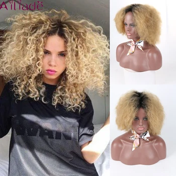 AILIADE African High Temperature Curly Wig Mixed Yellow And Black Synthetic Short Hair Lady Hot Yellow Hair Without Bangs 
AILIADE African High Temperature Curly Wig Mixed Yellow And Black Synthetic Short Hair Lady Hot Yellow Hair Without Bangs