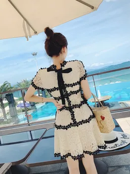 Stylish Chic Contrast Colors Jewelry buckle Bow Lace Mini Dress Vinatge Elegant Women Back Tie Outfit Casual Vestidos
Stylish Chic Contrast Colors Jewelry buckle Bow Lace Mini Dress Vinatge Elegant Women Back Tie Outfit Casual Vestidos