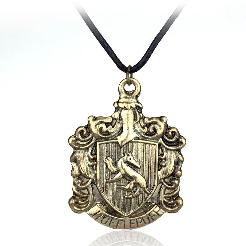 Harri Potter Necklace Toy Figures Hogwart Gryffindorr Hufflepufff Ravenclaww Slytherinn Symbol Metal Leather Strap Neck Gift