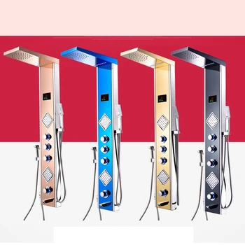 Wall Mounted Shower Panel with LED Stainless Steel 4 Function Waterfall Rainfall Massage Jets shower set with Handle Shower
Wall Mounted Shower Panel with LED Stainless Steel 4 Function Waterfall Rainfall Massage Jets shower set with Handle Shower
