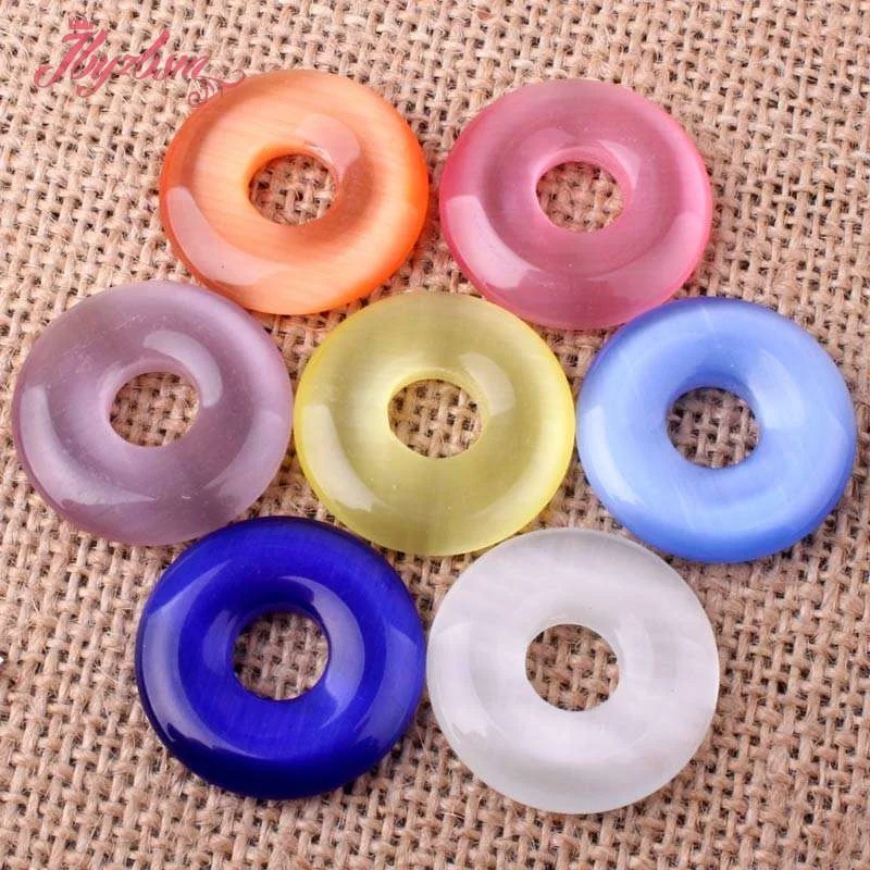 

25mm Natural Cat Eye Stone Beads Smooth Round Ring Donut Shape Pendant 1 Pcs For DIY Necklace Jewelry Making Free Shipping