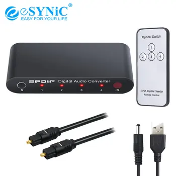 eSYNiC Digital Audio Switcher 4x1 SPDIF Toslink Switch Box IR Remote R/M Control 1:1 Transmission & Optical Cable For Apple Xbox
eSYNiC Digital Audio Switcher 4x1 SPDIF Toslink Switch Box IR Remote R/M Control 1:1 Transmission & Optical Cable For Apple Xbox