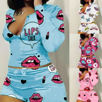 Sexy Pijama Women Long Sleeve Nightwear Shorts Jumpsuit Sleepwear Tracksuit Summer Onesie/2PCS Set Pajama For Adults Women 
Sexy Pijama Women Long Sleeve Nightwear Shorts Jumpsuit Sleepwear Tracksuit Summer Onesie/2PCS Set Pajama For Adults Women