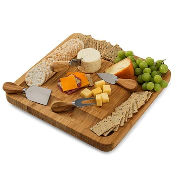 Bamboo Cheese Board Wooden Cutting Board with Knife Set Wooden Serving Tray Slide Out Drawer with 4 Stainless Steel Knives
Bamboo Cheese Board Wooden Cutting Board with Knife Set Wooden Serving Tray Slide Out Drawer with 4 Stainless Steel Knives