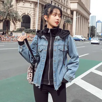Fake Two-piece Denim Jackets Female Spring Autumn Loose BF Style Student Short Hooded Denim Coats Long Sleeve Single Breasted
Fake Two-piece Denim Jackets Female Spring Autumn Loose BF Style Student Short Hooded Denim Coats Long Sleeve Single Breasted