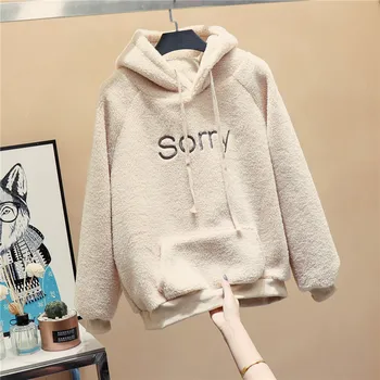 Winter Thicken Coat Warm Hooded Sorry Embroidery Harajuku Loose Pocket Hoodies Womens Fleece Flannel Pullover Female Sweatshirt
Winter Thicken Coat Warm Hooded Sorry Embroidery Harajuku Loose Pocket Hoodies Womens Fleece Flannel Pullover Female Sweatshirt