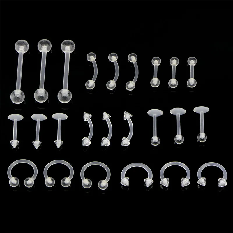 24Pc/set Transparent Acrylic Bar Cartilage Eyebrow Nipple Nose Tongue Ear Ring Body Piercing Jewelry | Украшения и аксессуары