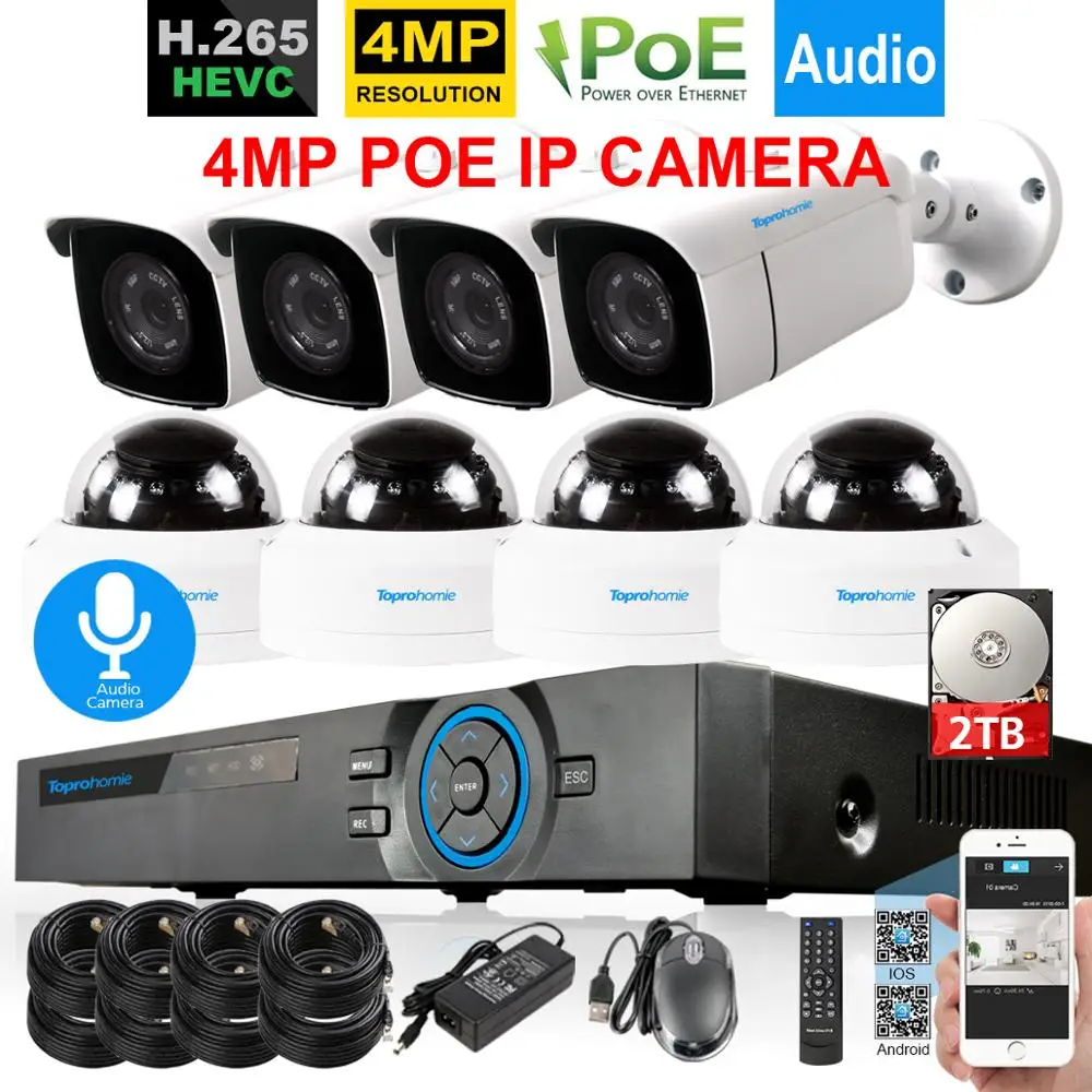 TOPROHOMIE H.265+ POE system 8CH NVR with 4MP 2592*1520 security outdoor Audio Record Sound IP Camera P2P Video Surveillance Kit
TOPROHOMIE H.265+ POE system 8CH NVR with 4MP 2592*1520 security outdoor Audio Record Sound IP Camera P2P Video Surveillance Kit