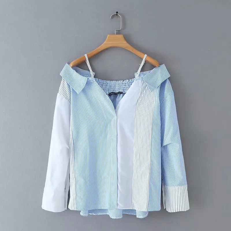new women fashion contrast color striped patchwork casual sling blouse chic shirt autumn blusas female brand chemise tops LS4040
new women fashion contrast color striped patchwork casual sling blouse chic shirt autumn blusas female brand chemise tops LS4040