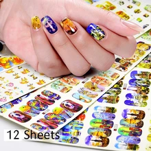 12 feuilles beauté transfert d'eau nail art décoration autocollants couverture complète ongles décalcomanies ongles accessoires fournitures outils(China)