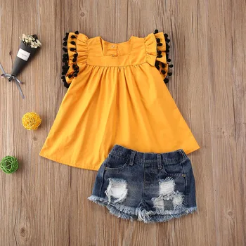 Baby Girl Apparel 3-Piece Set Children's Baby Sunflower Off Shoulder Navel Top Perforated Jeans Headband Set (6 months-4 years) 
Baby Girl Apparel 3-Piece Set Children's Baby Sunflower Off Shoulder Navel Top Perforated Jeans Headband Set (6 months-4 years)