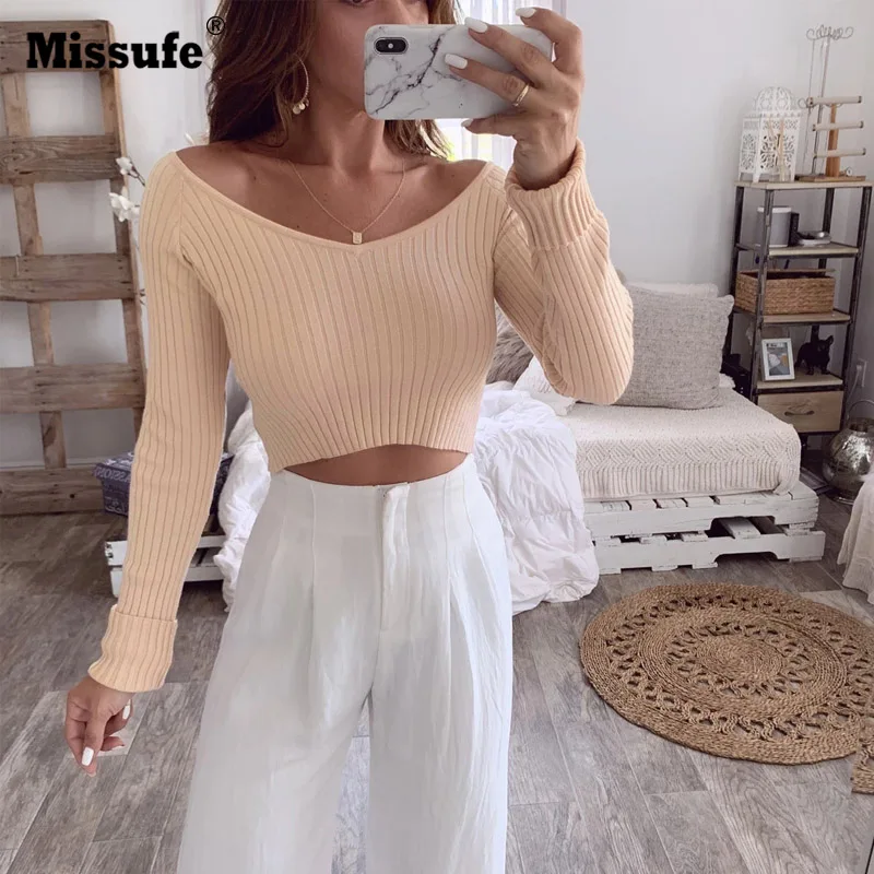 Missufe Sexy V Neck Long Sleeve Crop Tops Women Exposed Navel Ribbed Tops Female Autumn Casual Loose T Shirts Woman Tee Shirt
Missufe Sexy V Neck Long Sleeve Crop Tops Women Exposed Navel Ribbed Tops Female Autumn Casual Loose T Shirts Woman Tee Shirt