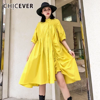 CHICEVER 2020 Drawstring Ruched Dress For Women Stand Collar Loose Oversized Asymmetric Elegant Female Dresses Summer Fashion
CHICEVER 2020 Drawstring Ruched Dress For Women Stand Collar Loose Oversized Asymmetric Elegant Female Dresses Summer Fashion