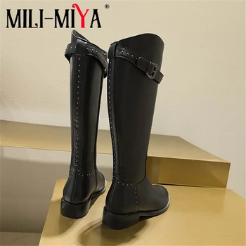 MILI-MIYA New Arrival Motorcycle Women Cow Leather Knee-High Boots Slip-On Square Heels Round Toe Rivet Plus Size 34-43 For Lady
MILI-MIYA New Arrival Motorcycle Women Cow Leather Knee-High Boots Slip-On Square Heels Round Toe Rivet Plus Size 34-43 For Lady