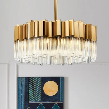 Postmodern simple stainless steel light luxury crystal lamp dining room study hall hall lighting designer living room Chandelier
Postmodern simple stainless steel light luxury crystal lamp dining room study hall hall lighting designer living room Chandelier