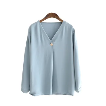 

190-0224 Simple Autumn New Style Women's Solid Color One-Button Shirt Pullover Top Outdoor Blouse