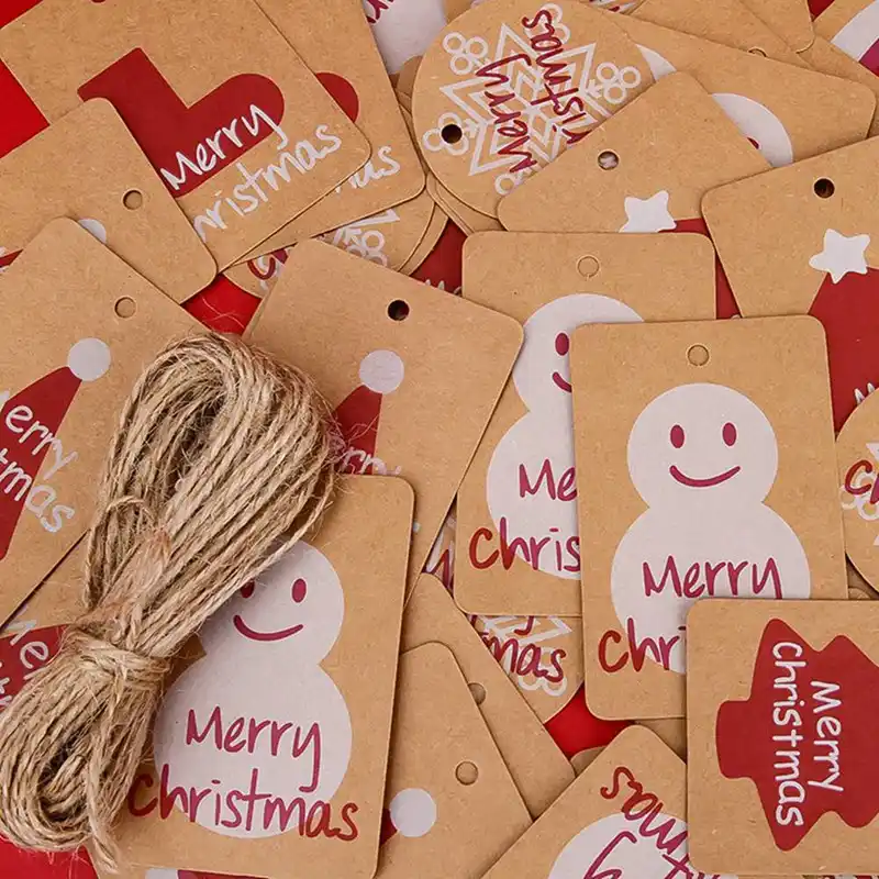 50pcs/lot happy merry christmas kraft paper tag ornaments