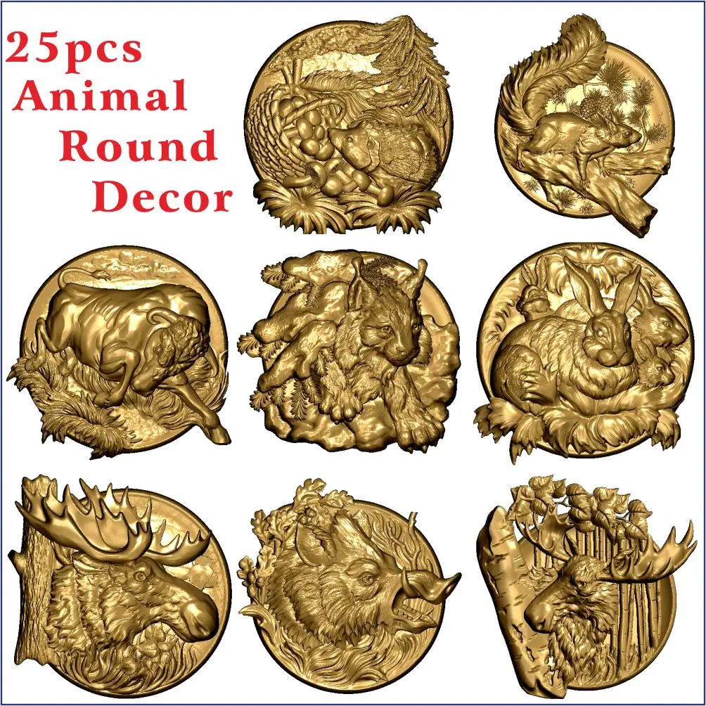 25 pcs animal round decoration 3D STL Models Hunting Fishing for CNC Router Carving Machine Artcam aspire_Animal
25 pcs animal round decoration 3D STL Models Hunting Fishing for CNC Router Carving Machine Artcam aspire_Animal