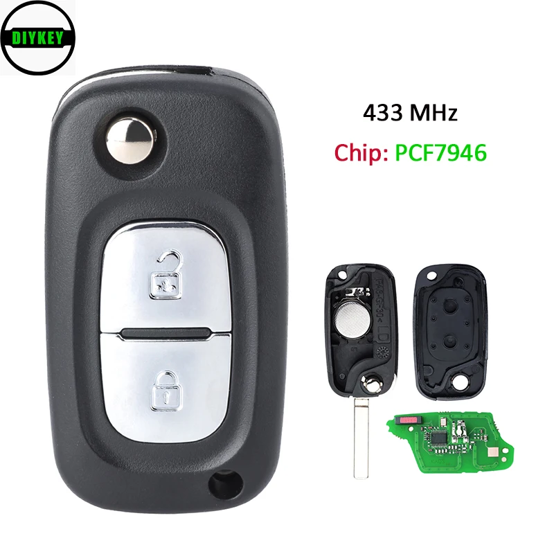 DIYKEY Flip Remote Key With 2 Buttons 433MHz PCF7946 Chip FOB for Renault Kangoo Clio 3 Modus Trafic Master 2010-2015 | Автомобили и