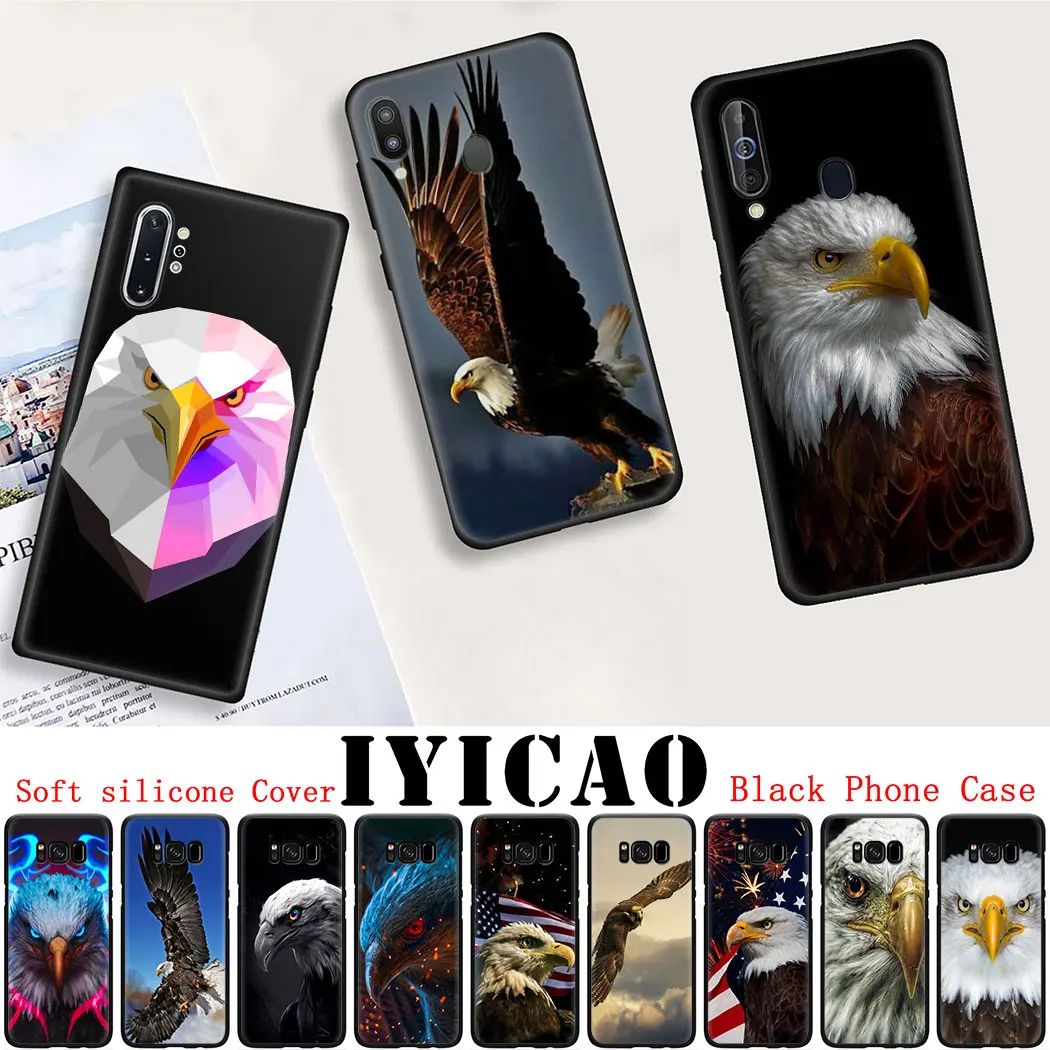 Soft silicone Cover for Samsung Note 8 9 S6 S7 Edge S8 S10 10 Plus S10E Black Phone Case Eagle Animal | Мобильные телефоны и